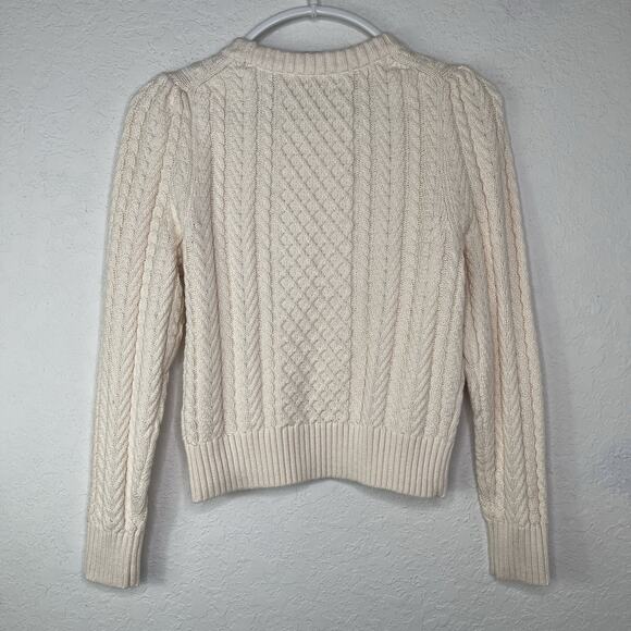 J. Crew Cable-knit puff-sleeve crewneck sweater Cream, size XS, 100% cotton - Picture 4 of 7